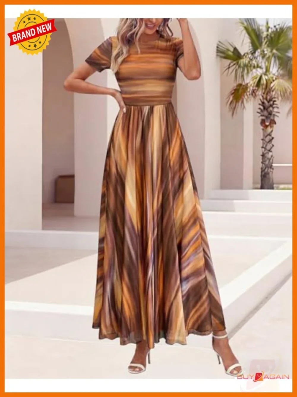 Women's Floral Maxi Dress Short Sleeve A-Line Formal Wedding Guest